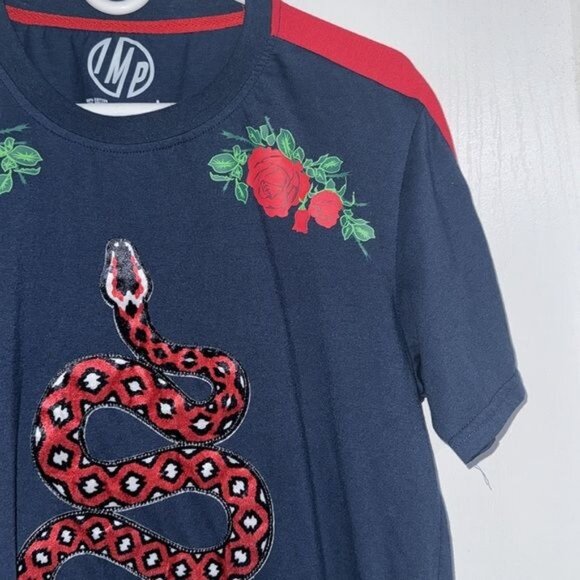 Stylish Mens Navy Blue & Red Snake Rose Graphic T Shirt With Unique Design - Picture 4 of 8